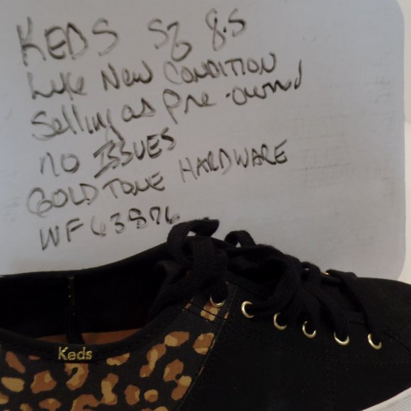 Keds Leopard Print & Black Canvas Shoes Sz 8.5 Goldtone Hardware - Picture 10 of 12